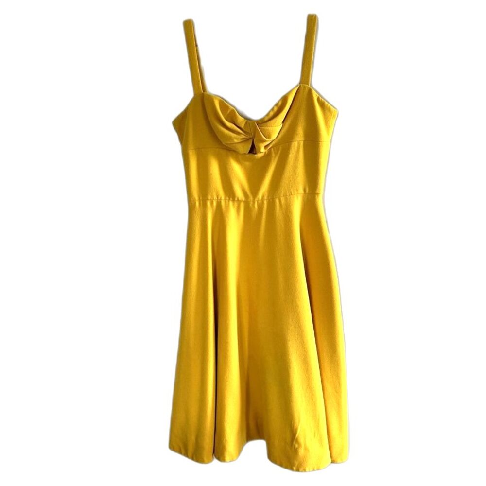 Dress the Population Yellow Sleeveless Dress Womens Small 4 6 MIDI Fit Flare